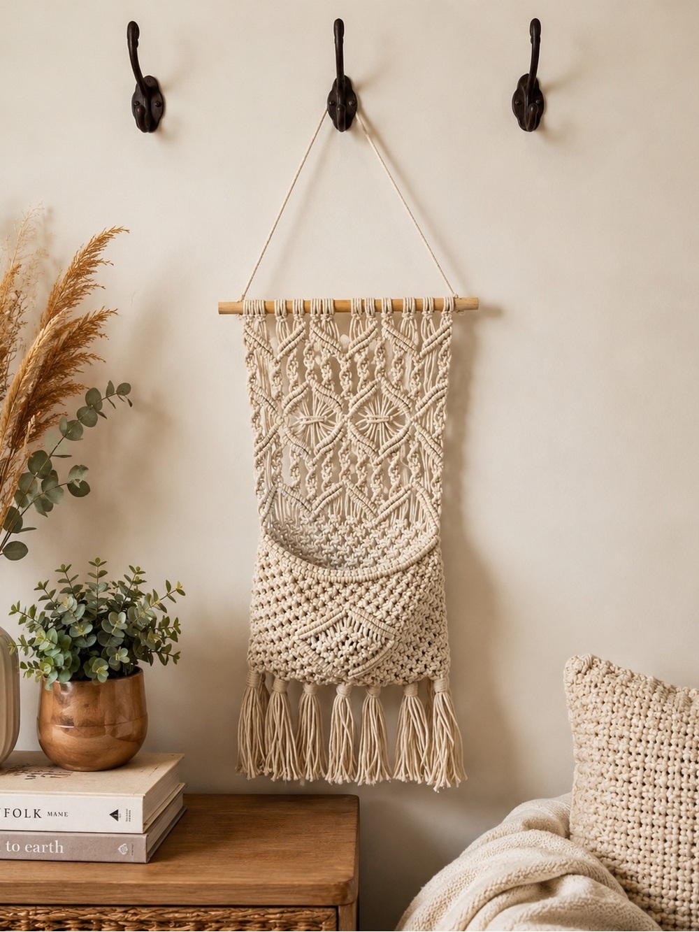 Handmade Boho Macramé Wall Hanging | Neutral Woven Fiber Art Decor